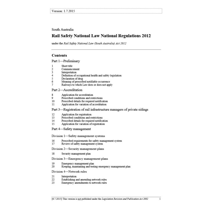 Rail Safety National Law National Regulations 2012
