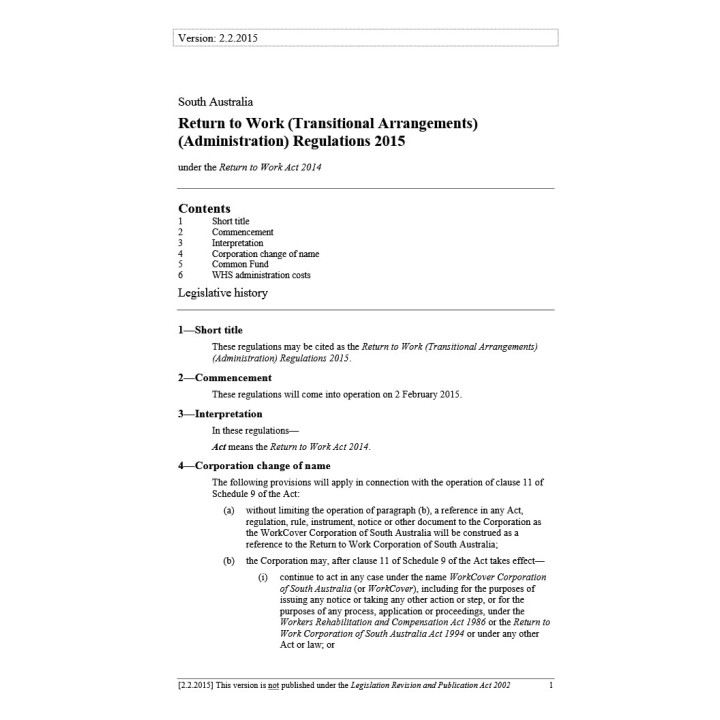 Return to Work (Transitional Arrangements) (Administration) Regulations 2015