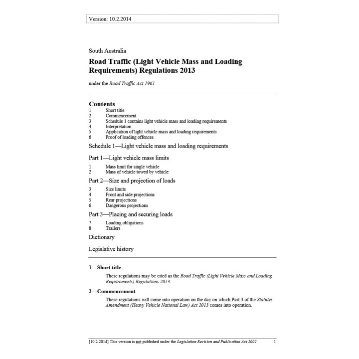 Road Traffic (Light Vehicle Mass and Loading Requirements) Regulations 2013