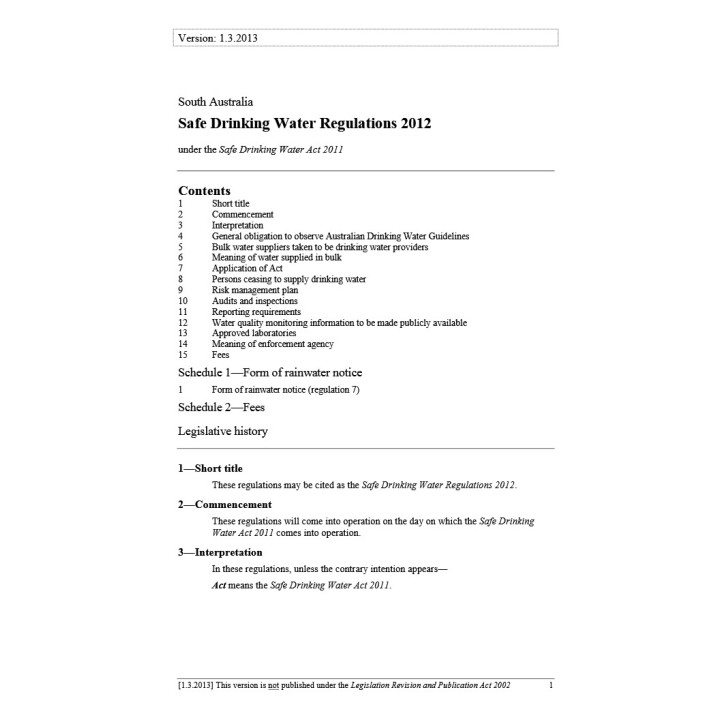 Safe Drinking Water Regulations 2012