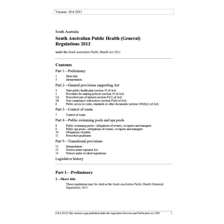 South Australian Public Health (General) Regulations 2013