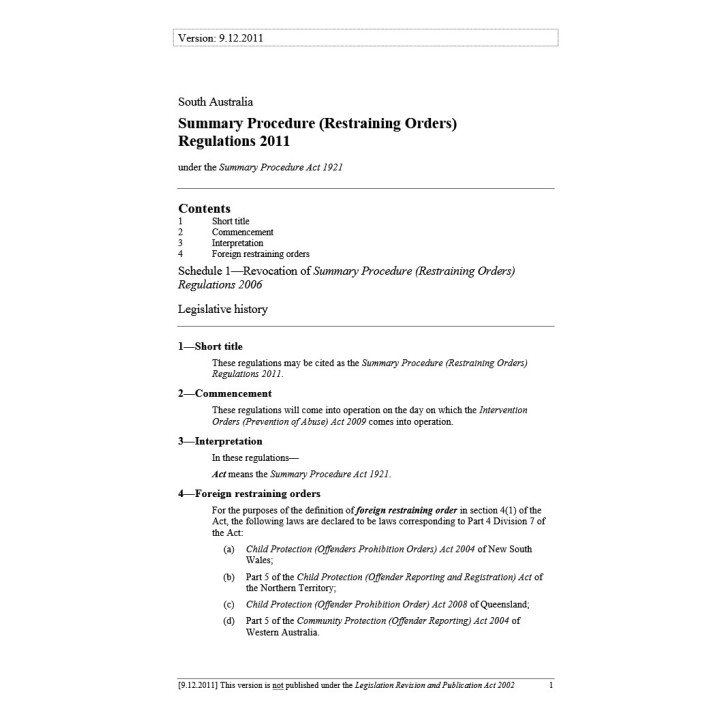 Summary Procedure (Restraining Orders) Regulations 2011