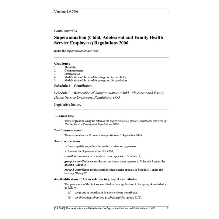 Superannuation (Child Adolescent and Family Health Service Employees) Regulations 2006