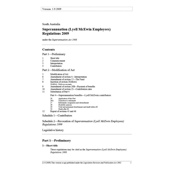 Superannuation (Lyell McEwin Employees) Regulations 2009