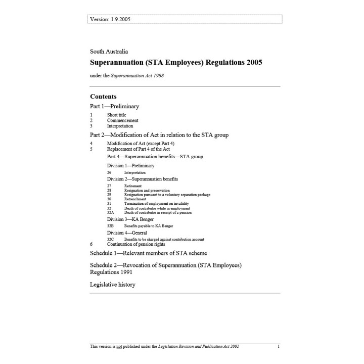 Superannuation (STA Employees) Regulations 2005