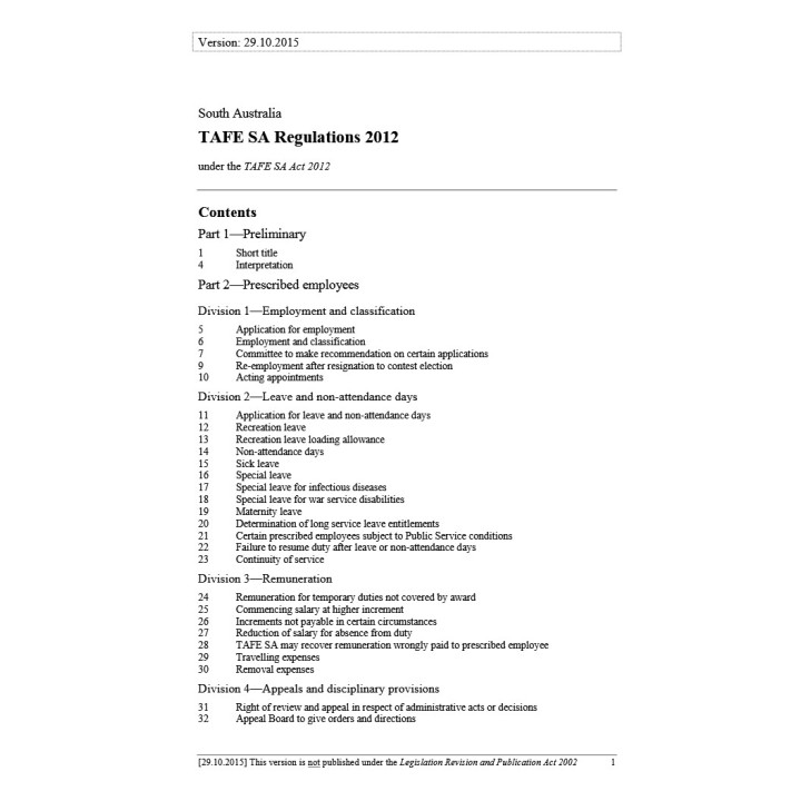 TAFE SA Regulations 2012